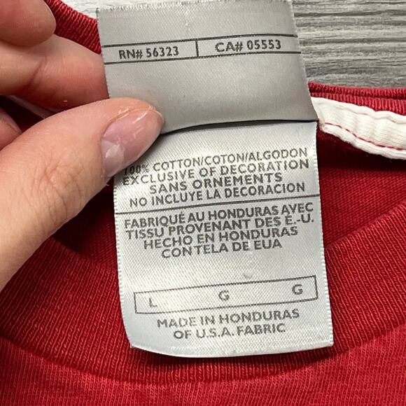 Nike Y2K 2000s Red & White Mens L Mini Swoosh Short Sleeve Cotton T-Shirt Sporty - Picture 7 of 8